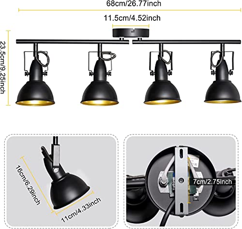 Image of HiBay Track Lighting Fixtures Ceiling, Adjustable 4-Light Track Light Kit, Industrial Spotlight Black for Kitchen Dining Room Bedroom Hallway, E12 Base (Bulbs Not Included)