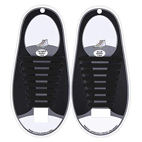 Coolnice® 16Pcs Kein Krawatte Schnürsenkel Elastische No Tie Shoelaces für Kinder und Erwachsene Wasserdichte Silikon Flache Sportlauf Schnürsenkel Sport für Sneaker Stiefel Brettschuhe und Freizeitschuhe -Schwarz
