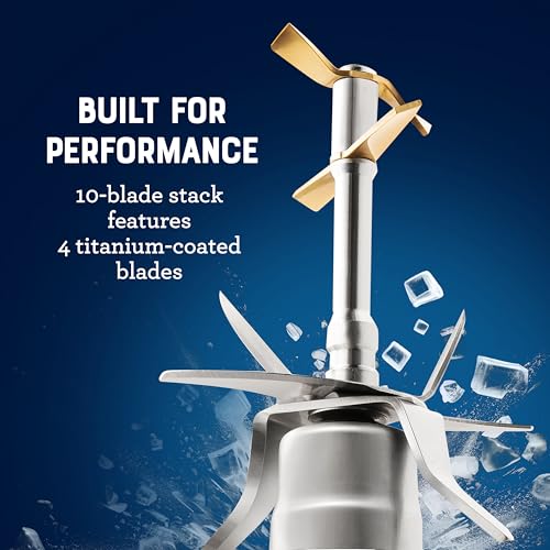 Image of Oster Extreme Mix Blender, 64oz Glass Jar, 3 iBlend Preset Functions, 1600-Watts, 10-Point Blade Stack with Titanium Coating & 24oz Blend-N-Go Cup