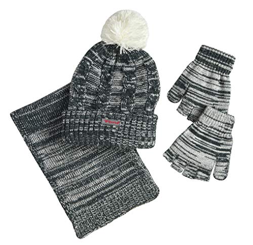Sportoli Women’s Girls’ kids 3-Piece Cable Knit Cold Weather Set Hat Scarf Glove - Hunter Green (Size Kids / 4-7 Yrs)