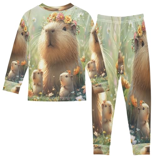 Pajama Sets Long Sleeve Three Cute Capybara Soft Comfy Sleepwear 2 Piece PJS 3-8T3