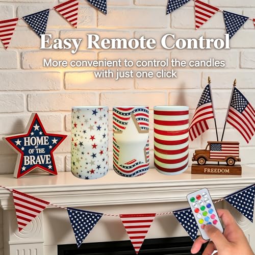Image of Patriotc 4th of July Flameless Pillar Candle with Timer Remote