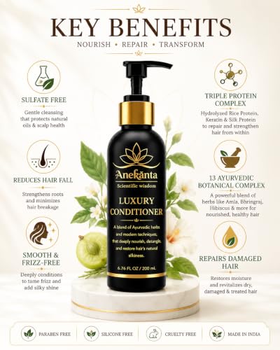 Image of Anekanta Luxury Keratin Protein Conditioner for Dry, Frizzy & Damaged Hair | Sulfate Free Hair Conditioner with Triple Protein Complex, 13 Ayurvedic Herbs, Deep Nourishment, Frizz Control & Damage Repair | Salon Quality | 200 ml