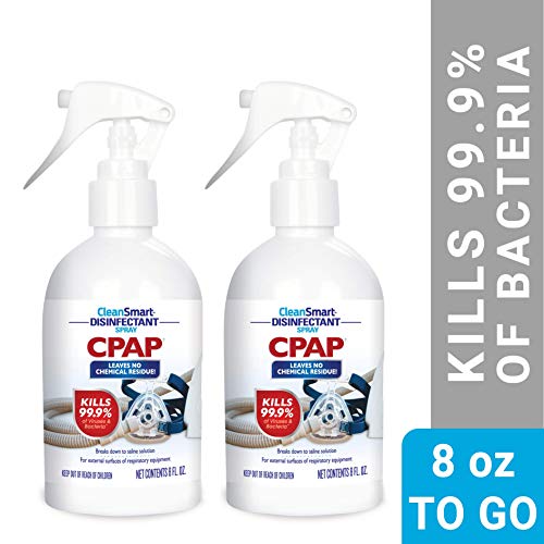 CleanSmart CPAP Disinfectant Spray, 8 Ounce Travel Bottle (Pack of 2), Kills 99.9% of Viruses, Bacteria, Germs, Mold, and Fungus, Leaves No Chemical Residue