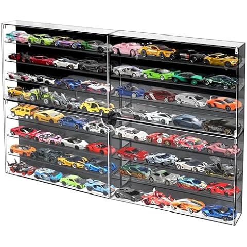 Alyoen 1/64 Scale Model Cars Display Case Wall-Mounted Diecast Toy Car Display Case Storage, Cabinet Lockable for 64 Mini Toys and Hot Wheels（Black, 27.5 X 15.7 X 1.8 inches） Cover