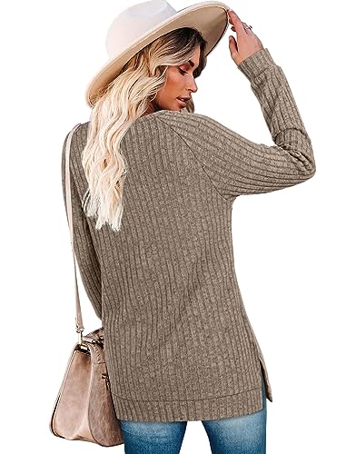 Image of Bofell Long Sleeve Shirts for Women Lightweight Button Decor Tunic Tops Side Split