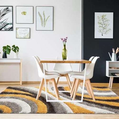 Image of Soft Shaggy Carpet 3x5 Feet - Ultra Plush, Non-Slip, High Pile 2 Inch Microfiber Rug for Bedroom, Living Room, Kids Room & Office - Modern Cozy Floor D�cor (Yellow Black C)