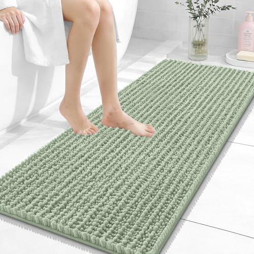 Image of OLANLY Long Bathroom Rugs Runner 47x20, Thick Soft and Absorbent Chenille Bath Mat, Non-Slip, Machine Washable Quick Dry Bath Rugs for Tub Shower Floor, Home Decor Accessories, Sage Green