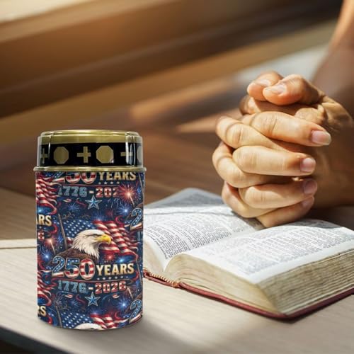 Image of Solar Cemetery Lamp - 1776-2026 Bald Eagle Flag Pattern, Flameless Memorial Candle, Patriotic Holiday Decor for 4th of July, Memorial Day & Veterans Day