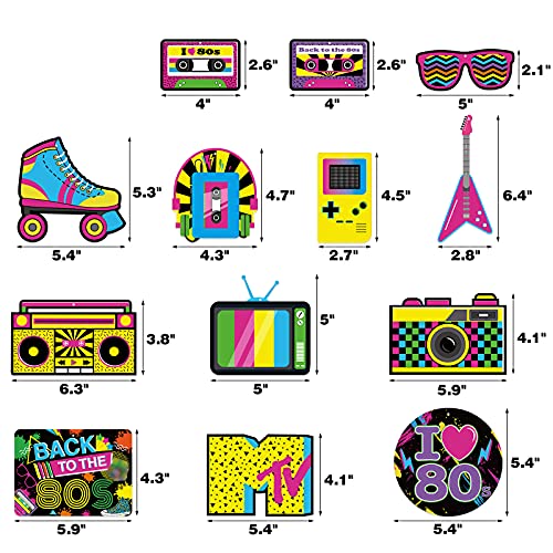 Image of Bessmoso 28PCS 80s Party Decorations - Retro Hanging Swirls & Ceiling Streamers for 1980s Throwback Birthday, Neon Back to The 80's Party Supplies (Pack of 2)