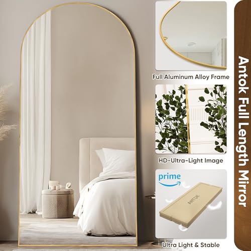Full Length Mirror, 68"x26" Floor Mirror, Floor Standing Freestanding Arch Full Body Mirror with Stand for Bedroom, Hanging Mounted for Living Room Cloakroom, Gold