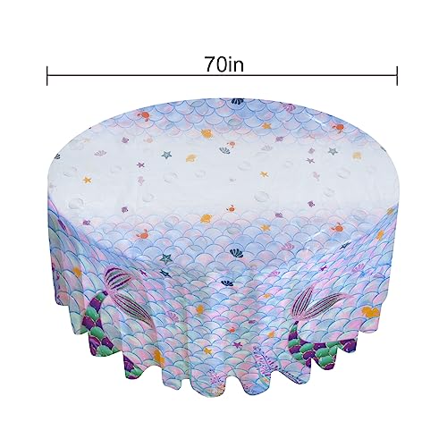 Image of 3 Pcs Baby Shower Tablecloth，Baby Shower Round Tablecloth，Mermaid Party Decoration Table Covers，Plastic Tables Cover for Baby Shower Party Compatible for a 70inch Round Table