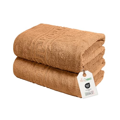 nice homeit Lot de 2 Grandes Serviettes de Bain 100 x 150 cm – Extra Large Serviette de Bain en 100% Coton Fil à Anneau – Extra Doux et Absorbant....
