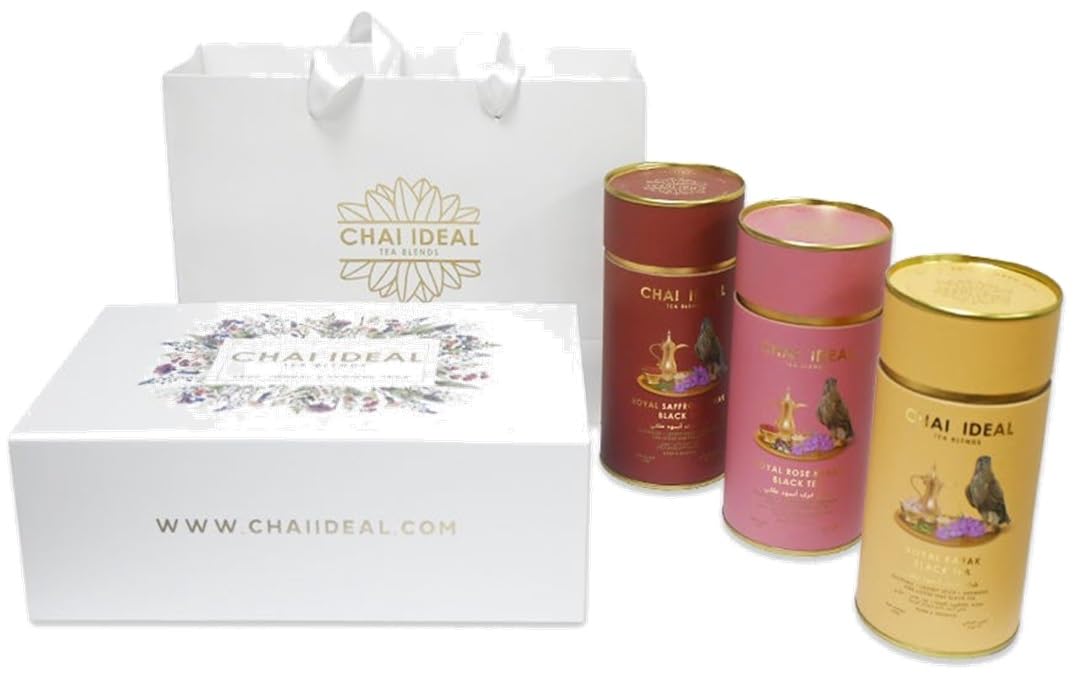 Royal Karak Chai Gift Set - Featuring 3 Luxurious Karak Blends: Royal Rose Karak, Royal Karak, and Royal Saffron Karak - Fine Loose Leaf - All-natural ingredients