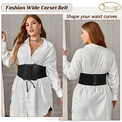 JASGOOD Wide Elastic Corset Belt for Women Vintage Lace-up Tied Waspie Waist Belt for Dress2