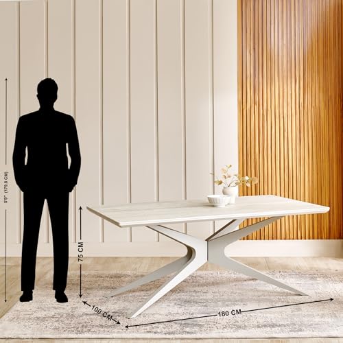 Image of Home Centre | Ivory Ceramic 6 Seater Tables | Table for Home | Ceramic Top, Metal | Beige | 1 Year Warranty