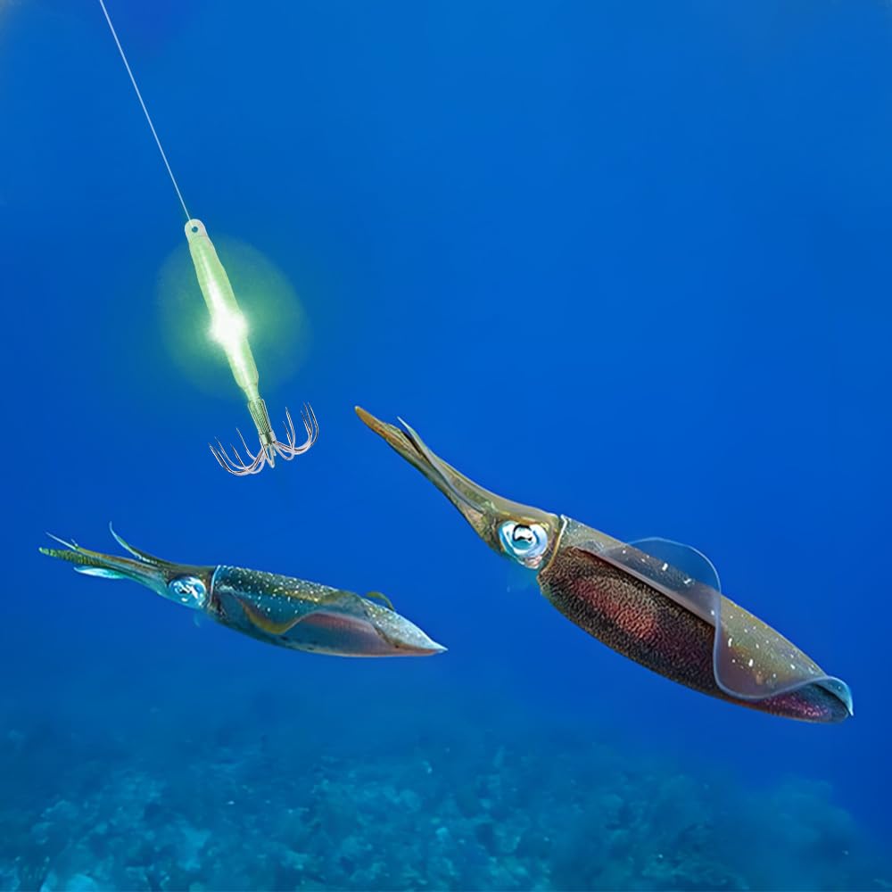 Ami da Esche Luminose da Pesca, Gancio di Esca in Acciaio ad Alto Tenore di Carbonio per Polpi, Ganci Spinato Amo LED Artificiali per Acqua Dolce e Salata