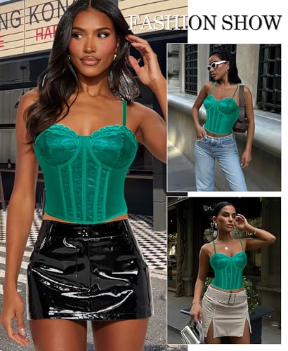 Image of Lace Corset Tops for Women Sexy Going Out Bustier Top Sleeveless Adjustable Straps Crop Tops with Back Hooks