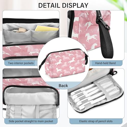 Image of Pink Horse Durable Nylon Pencil Bag 2-Way Opening Design Holds 60 Pens Great for Study Work Travel & Artistic Storage Needs