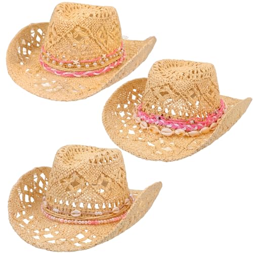Chapeau cowgirl paille perles Skicuff protection solaire et style pour enterrement de jeune fille