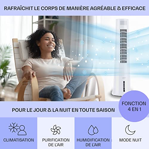 klarstein rafraichisseur d'air 4 en 1, climatiseur portable, humidificateur, ventilateur, ioniseur, climatiseur mobile sans Évacuation, pack glacons, réservoir 2.5l, 40w, puissant débit d'air 530m³/h