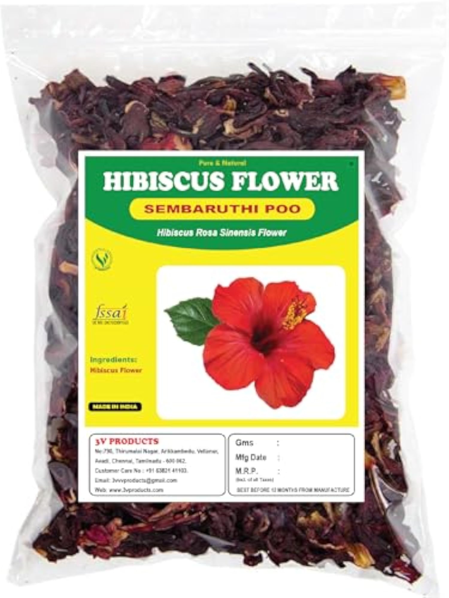 Natural Raw Hibiscus Flower, 25 grams
