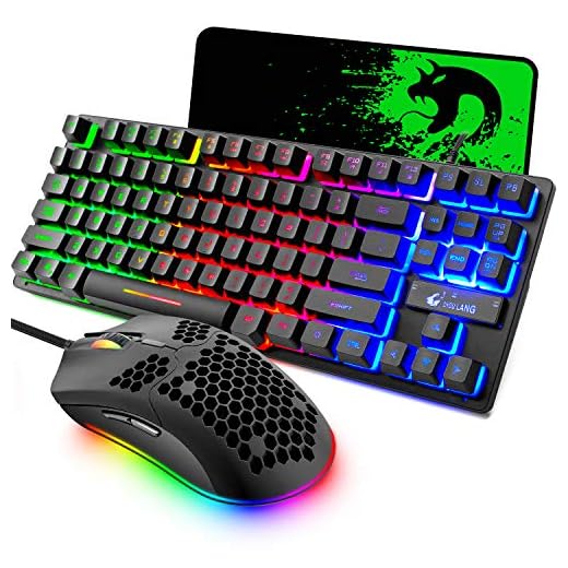 87 Keys Gaming Keyboard and Mouse Combo, USB Wired Rainbow Keyboard and Lightweight RGB Gaming Mouse , 6400 DPI Adjustable, 6 Programmed Buttons, for Laptop PC Computer Game and Work