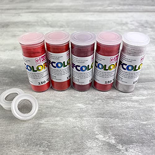 Set 5 Couleurs Poudre Efcolor 10 ML, Nuancier Rouge, 2 Tamis, pour émaillage à Froid, Cuisson à 150°C