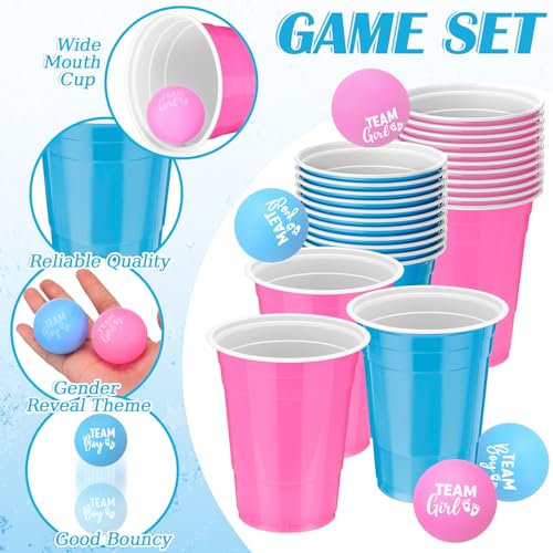 Acellegic 22 Pcs Baby Shower Game Party Team Boys or Girls Cup Set 16 oz Pink Blue Beer Plastic Cups with 8 Balls Gender Reveal Party Game for Indoor Outdoor Event Fun House Parties Favors - Thumbnail 5
