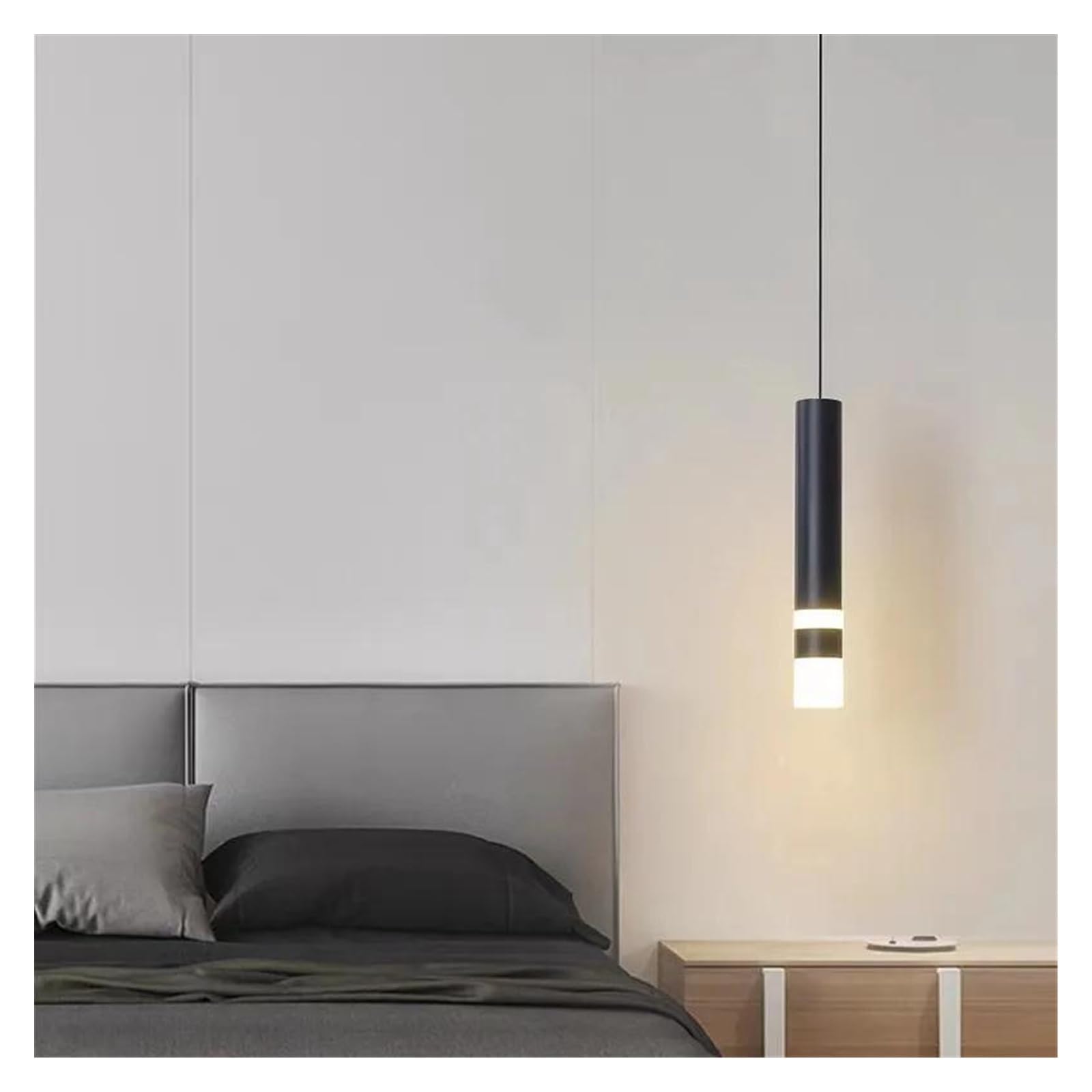 Generico Camera da letto moderna e minimalista, comodino, piccolo soggiorno di lusso, parete fondo, corridoio, lampadario lungo(Tricolor dimming,Single-head)