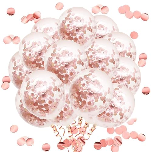 Image of Wanna Party Rubber Rose Gold Confetti Balloons -Pack Of 10Pcs|Birthday Balloons For Decoration|Rose Gold Balloons For Birthday Decoration|Confetti Transparent Balloons