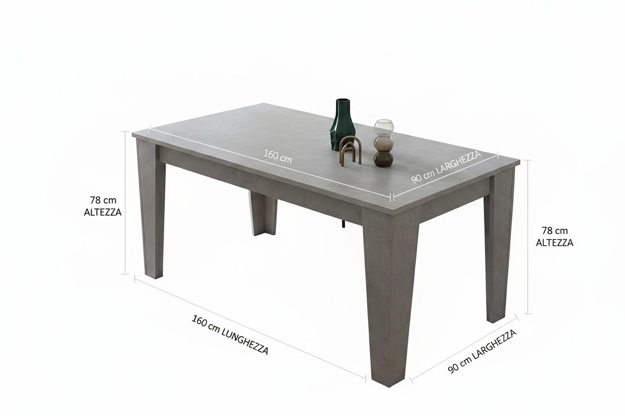 Bricozone Tavolo Da Pranzo Estensibile Moderno In Legno Melaminico Da 160 A 220 Cm Fino A 10 Posti Con Gambe A Spillo Design Minimalista Per Cucina Soggiorno (Grigio Cemento)