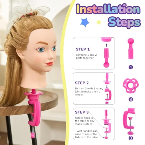 Neverland 20 Übungskopf Frisierkopf Friseur 100% Synthetisches Haar Perückenkopf Puppenkopf Trainingsköpfe Friseurkopf Ausbildung Kopf Mit Halter + DIY Haar Zubehör styling Set