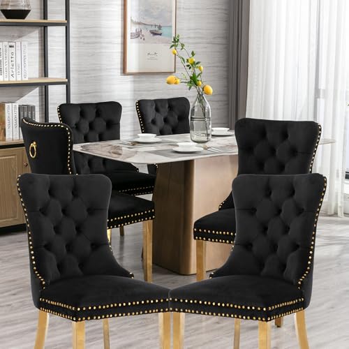 Chaises de Salle à Manger Lot de 6, Chaise Salle a Manger Haut Dos en Velours, Chaise de Salle à Manger avec Pieds en Acier Inoxydable chromé, Décoration...
