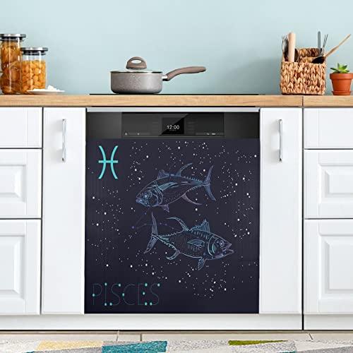 Fische Sternzeichen Sternbild Zwei Fische Geschirrspüler Magnet Abdeckung Kühlschrank Panel Aufkleber Deko für Schrank Küche Waschküche Geschenk 58,4 x 66 cm