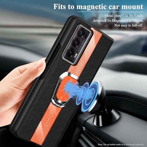 Coque Honor Magic V2 5G antichoc en cuir orange pour éviter les rayures de charnière - 3