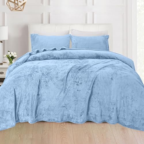 Elegant Comfort Luxuriously Soft 4-Piece Velvet Plush Flannel Sheet Set - Premium Quality - Cozy Warm, Anti-Static, Non Pilling Fuzzy Velvet Flannel Fleece Deep Pocket Sheet Set - Queen, Denim Blue