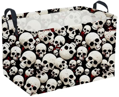 Image of Sanjiaofeng Rectangular Gothic Skull Halloween Storage Basket,Empty Halloween Basket.Cute Baskets for Room Decor, Pumpkin Baskets with Handles.Books Bins,Gifts Box(Skull)