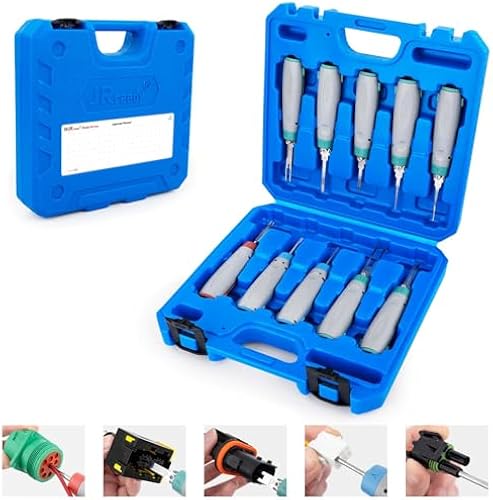 JRready 10Pcs Terminal Removal Tool Kit – Depinning & Release Tool for Deutsch, TE, AMP, Delphi, Aptiv Connectors – Automotive, Industrial, Agricultural Equipment Repair