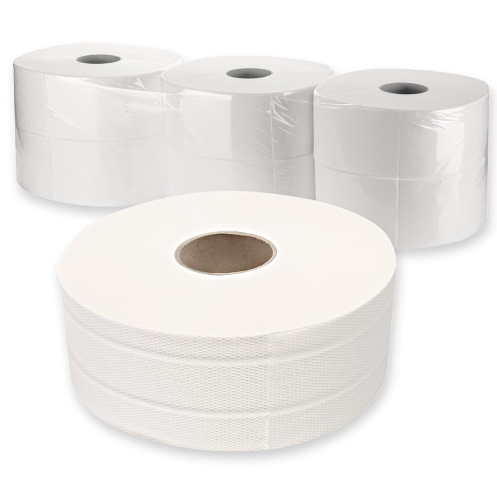 6 Stück, Toilettenpapier, FRANZ MENSCH, 20x9cm, weiß, 3-lagig, 1900 Abrisse | Jumbo, Zellulose, Ø 30cm, 8cm Kern, 380m Lauflänge, WC-Papier, Klopapier, restroom, Sanitärbereich, Großverbrauch