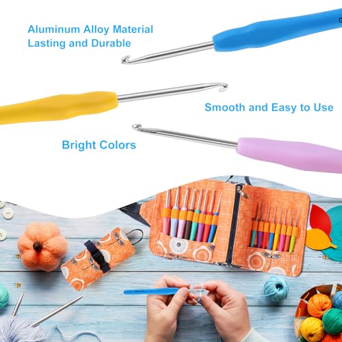 Image of Vodiye 21 Sizes Ergonomic Crochet Hooks Set 0.5-10.0mm with Roll Bag, Soft Grip Crochet Needles for Crocheting Comfort