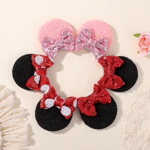 Choicbaby 6 PCS Hair Bow for Gilrs Mouse Ears Sequin Clips Polka Dot Bow with Alligator Clip Mice Ears Hair Bows Barrettes Princess Cosplay Hair Accessories for Baby Girls Toddlers Infant Fine Hair - Image 7