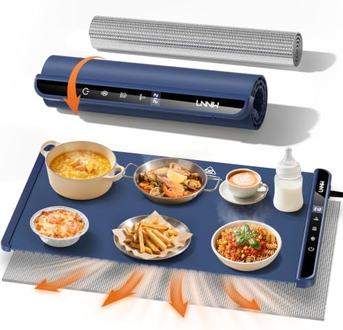 Image of Warming Mat for Food, 26x15 Inch, Dark Blue, Fast Heat, Child Lock