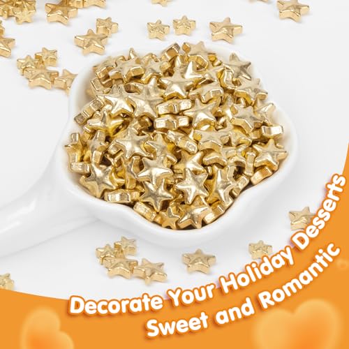 Image of Gold Star Confetti,130g,Edible Stars Sprinkle for Cake Decorating,Mix Size Sugar Baking Decorations Cupcake Toppers,Donuts,Cookie Ice Cream,Wedding,Graduation Party,Birthday Party Supplies