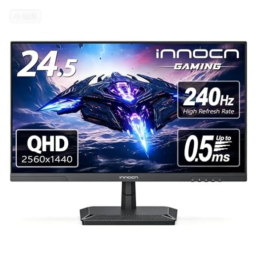 INNOCN 24.5" Gaming Monitor 1440p 240Hz QHD 2K PC Desktop Gaming Fast IPS HDMI 2.1 Display, DisplayPort, 1ms, Built-in Speaker, 25G2S