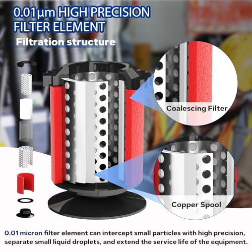 Image of NEWPO 3 /8 inch NPT Air Drying System for Water Separator,3 Stage Compressed Air Filter Regulator Combo, 5＆0.5&0.01 Micron Filter Cartridge,Semi-Auto Drain, Metal Bracket-Black