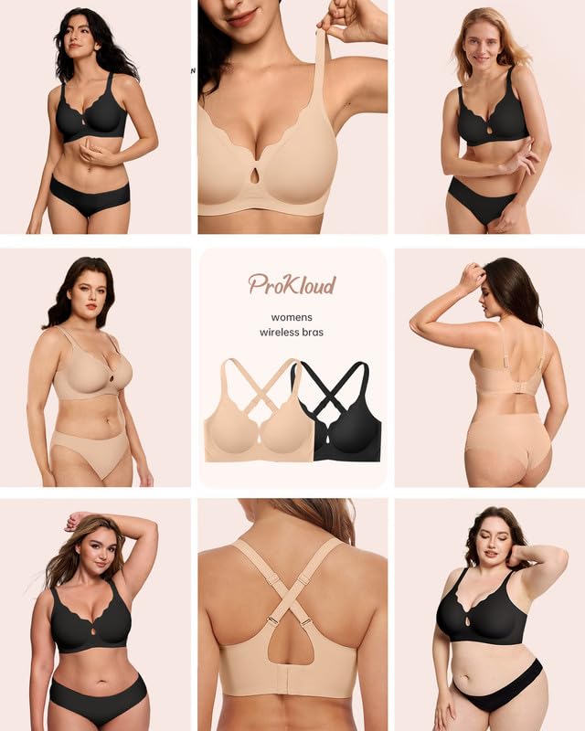 Image of ProKloud Bras for Women No Underwire Wireless Jelly Bras Full Coverage Seamless Push Up Bralettes Support Tshirt Bra