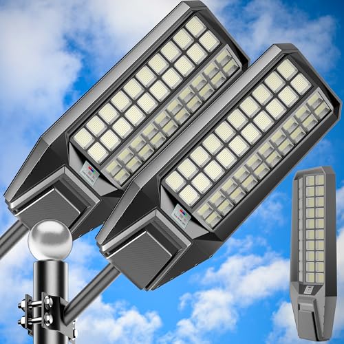 8000W Solar Street Lights Outdoor Waterproof Solar Power Flood Lights with Remote Control & Motion Sensor and Dusk to Dawn Parking Lot Light Outdoor for Garden,Yard, Path 2-Pack 8000W-2 Pack