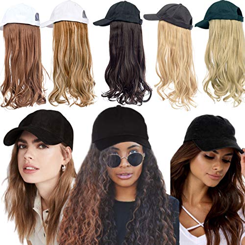 Mitrygreen Synthetic Long Wave Baseball Cap with Hair Brown Black Wavy Women Wig Hats with Hair Wavy Extensions