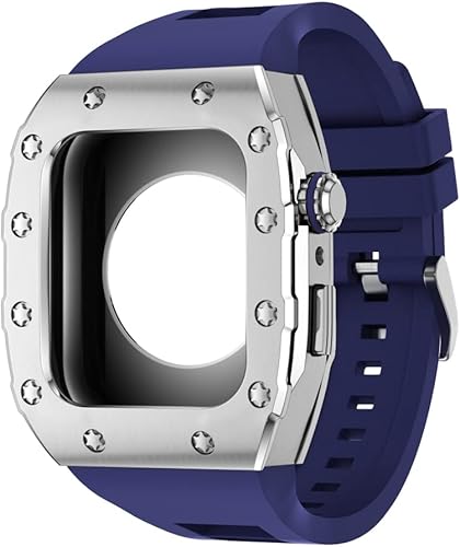 Miniatura 3 de Correa de silicona de lujo+caja de metal para Apple Watch Band 1.732 in 1.772 in Mod Kit acero inoxidable bisel pulsera para IWatch Series 8 7 6 5 4